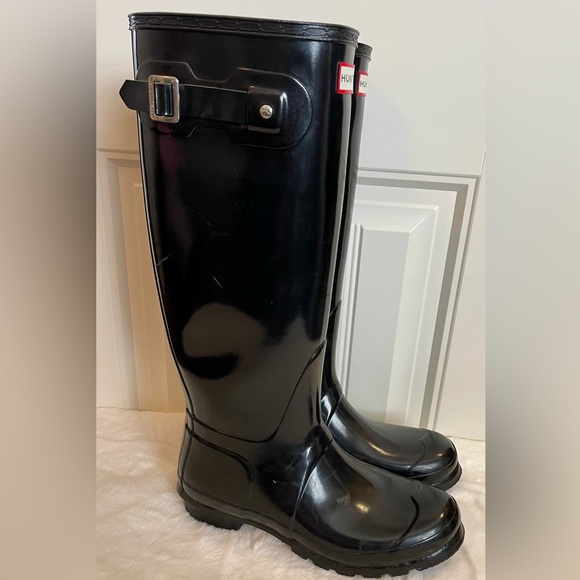 Hunter Women’s Black Gloss Tall Tain Boots Sz 9 Excellent Pre-Loved Condition! - Picture 2 of 7